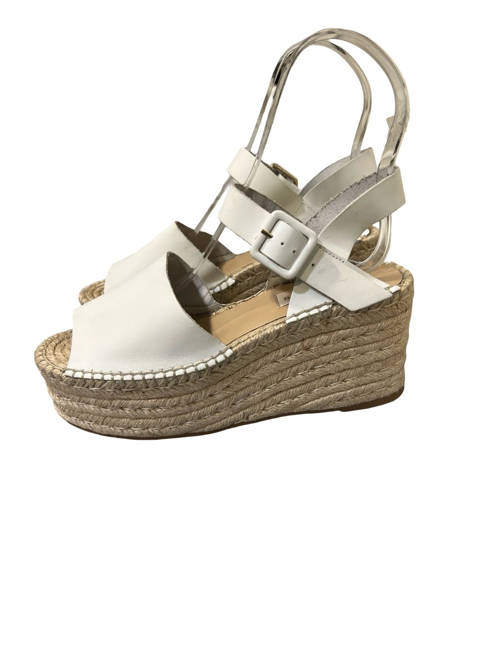ANTONIO MELANI White Espadrille Wedge Sandals with Buckle Strap